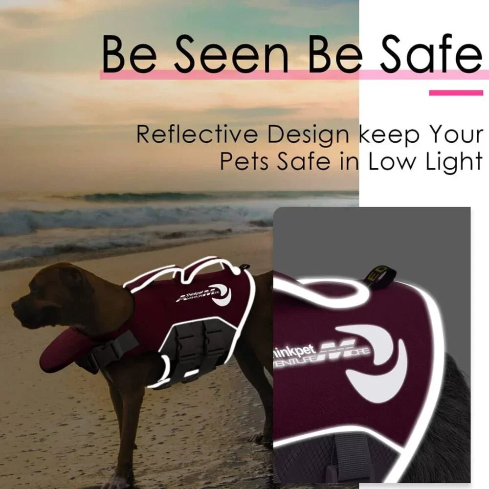 ThinkPet Dog Life Jacket, Reflective Lifesaver with Rescue Handle, RED XXL